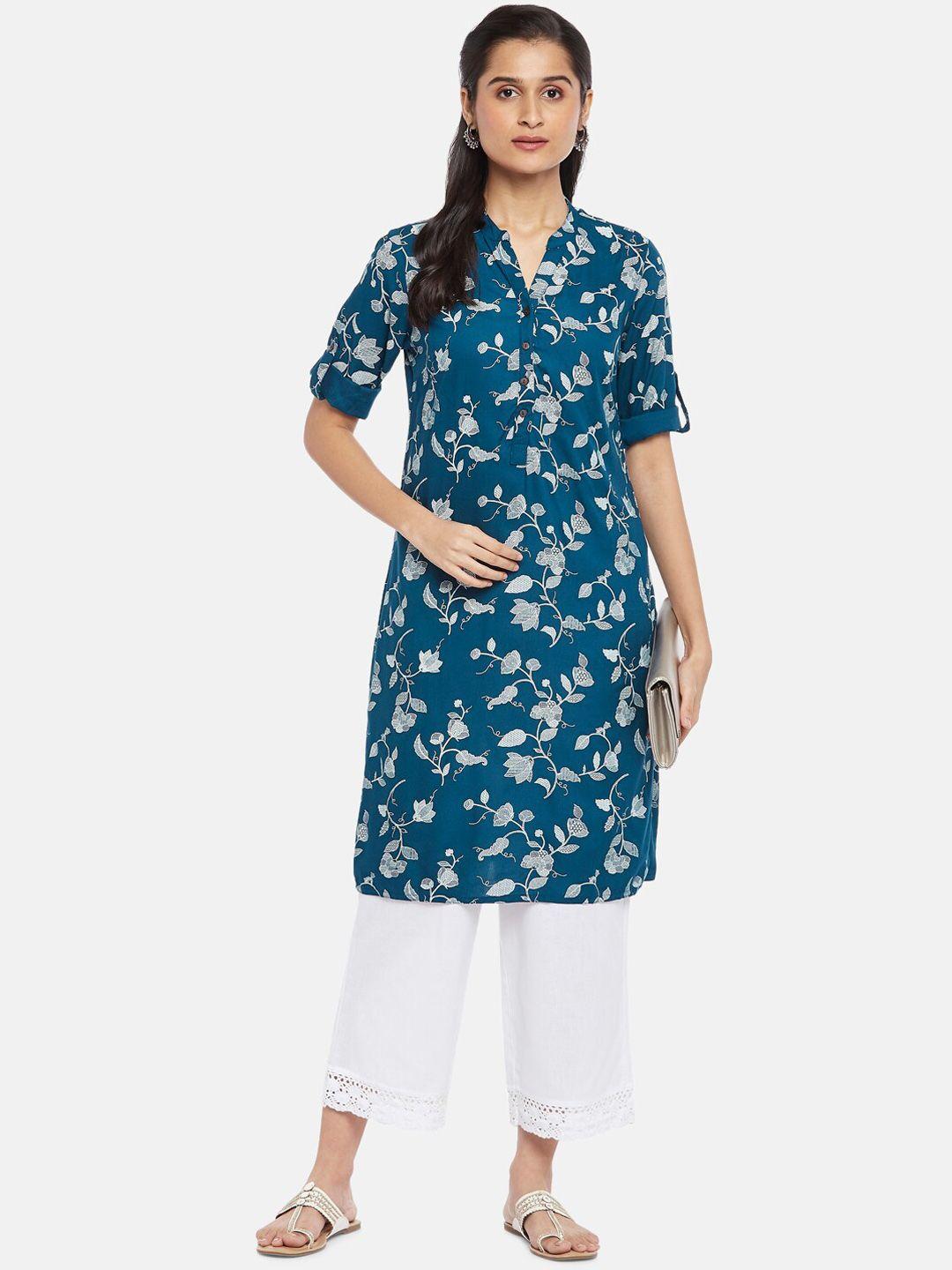 rangmanch by pantaloons women blue floral printed kurta