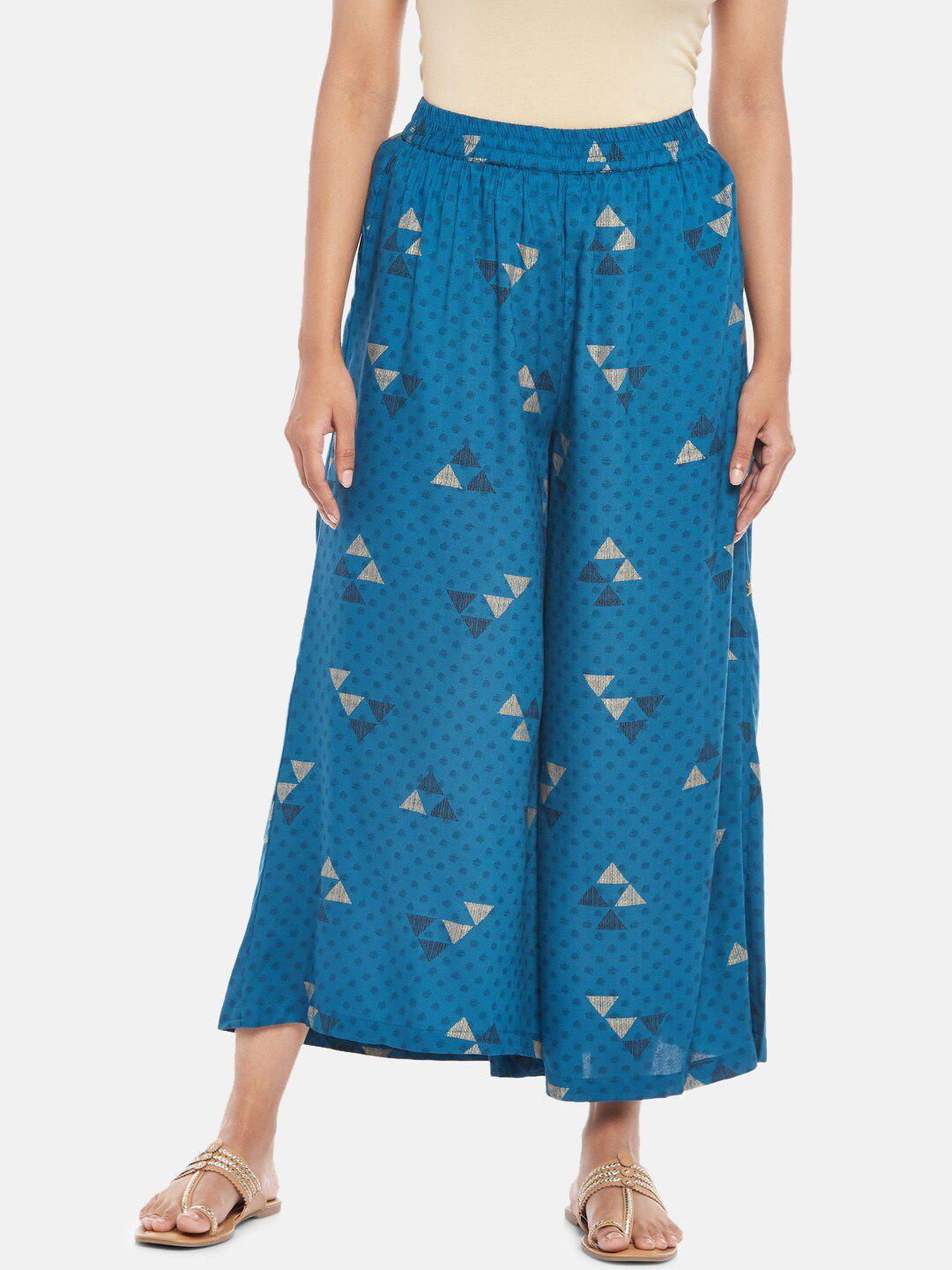 rangmanch by pantaloons women blue printed ethnic palazzos