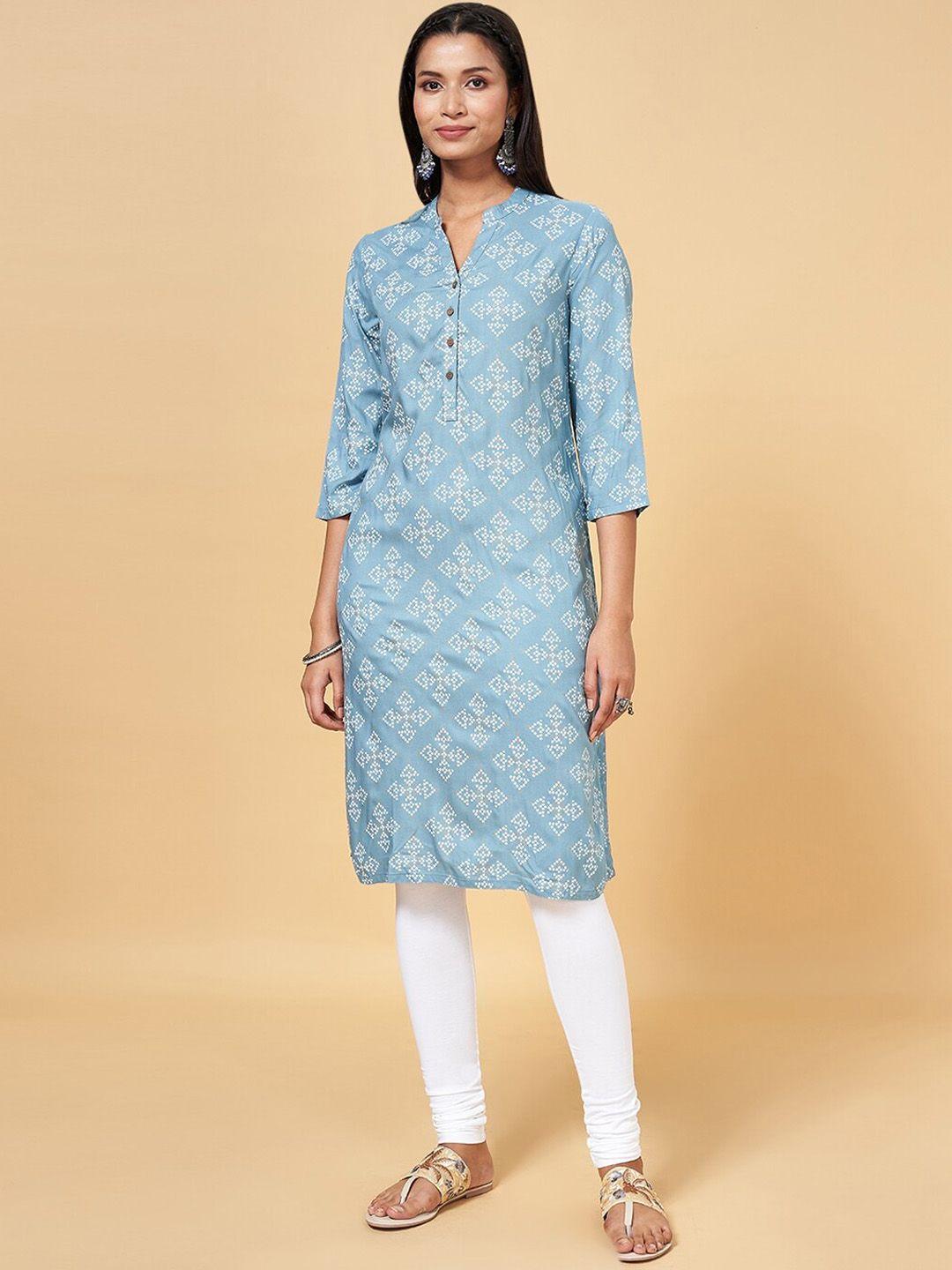 rangmanch by pantaloons women blue printed thread work kurta