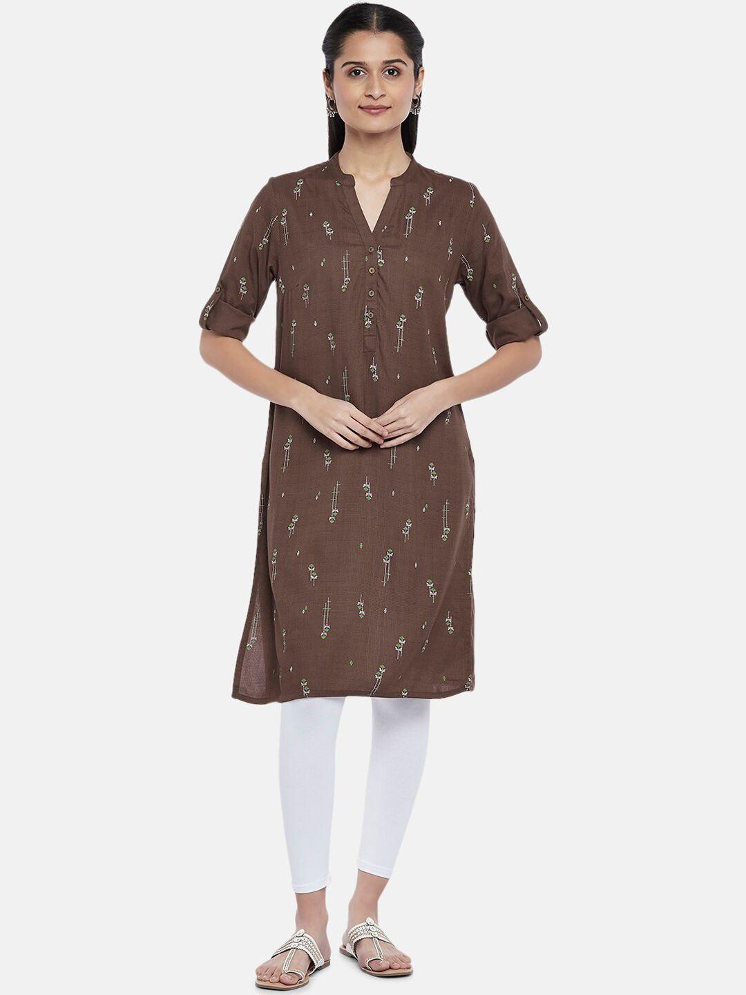 rangmanch by pantaloons women brown ethnic motifs printed kurta