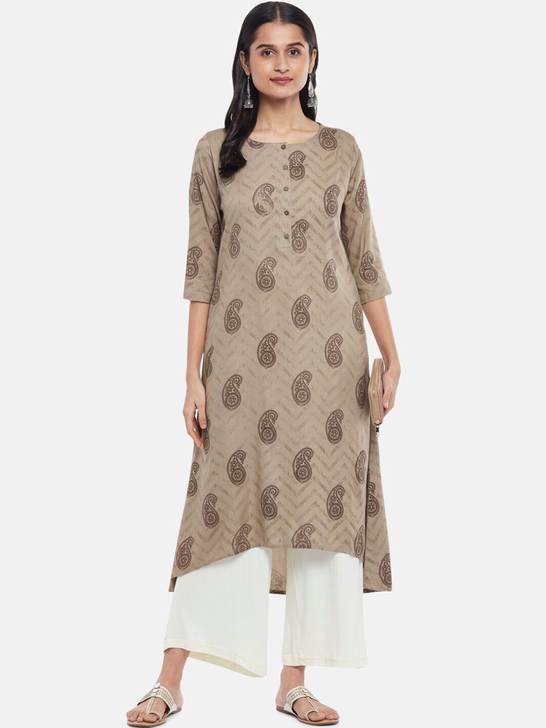 rangmanch by pantaloons women charcoal ethnic motifs printed neck kurta