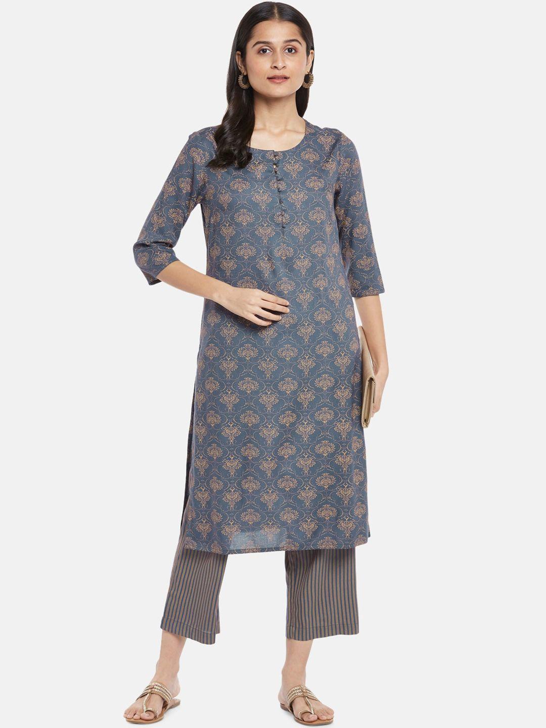 rangmanch by pantaloons women charcoal floral printed kurta with palazzos