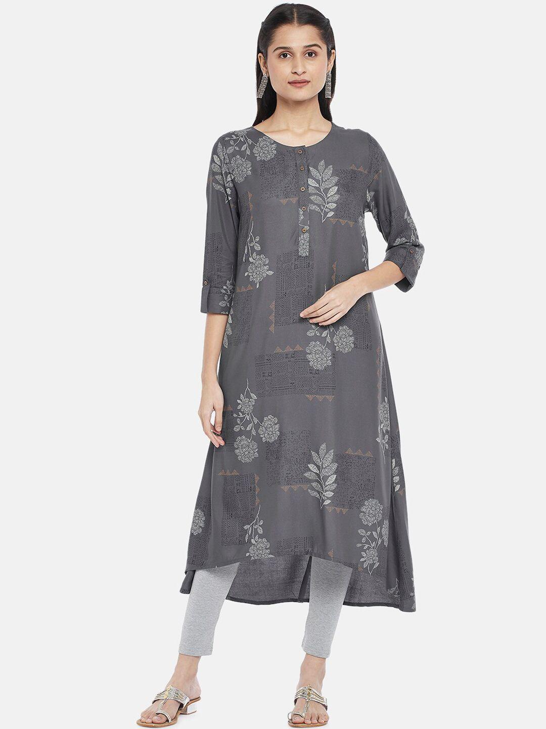 rangmanch by pantaloons women charcoal grey floral printed kurta