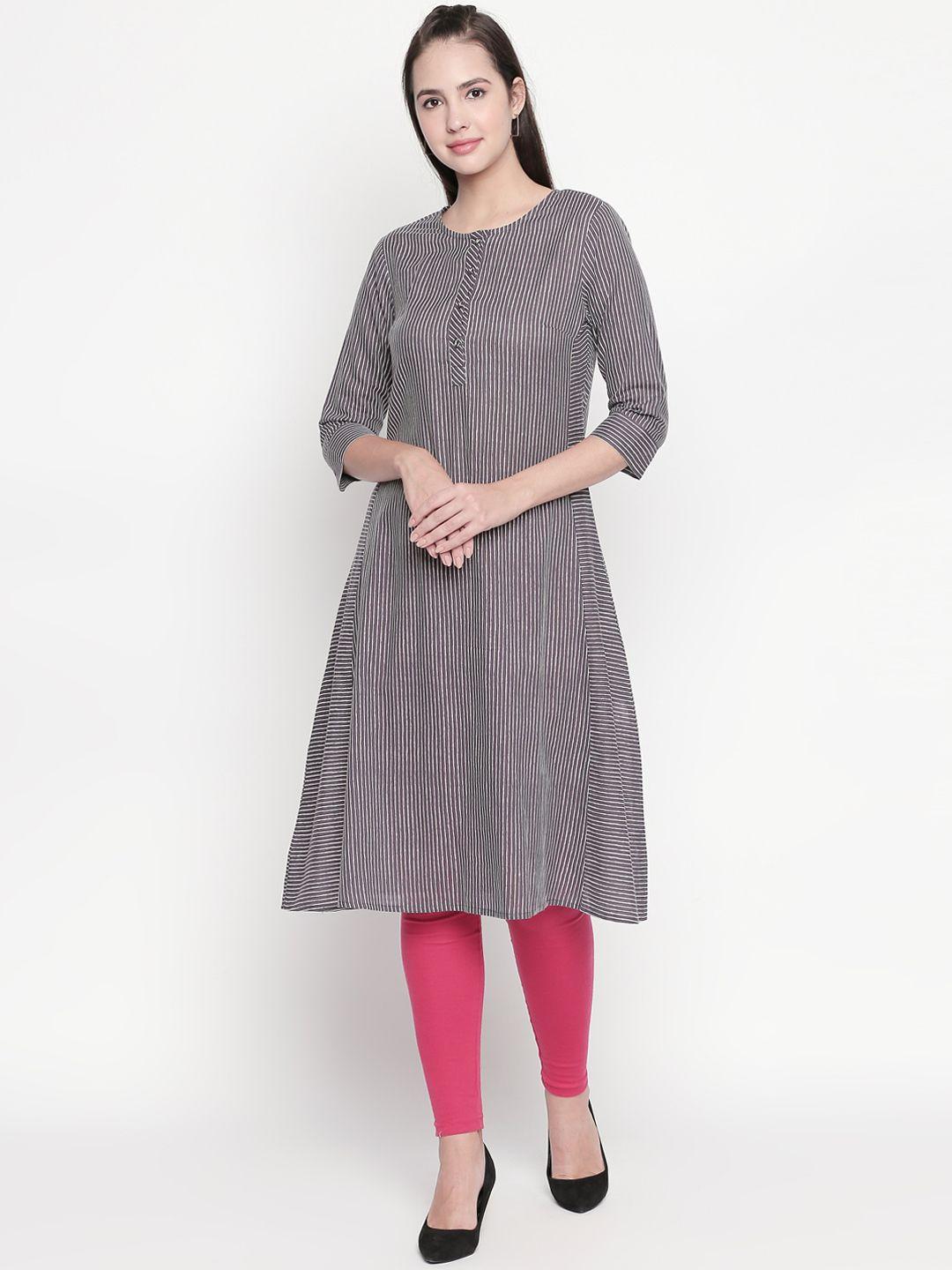 rangmanch by pantaloons women charcoal grey striped a-line kurta