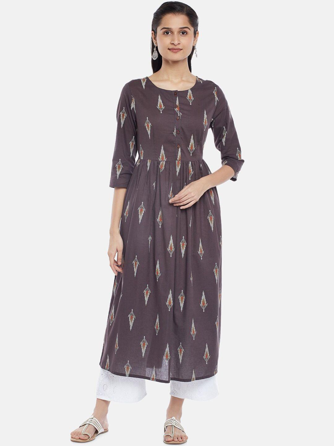 rangmanch by pantaloons women charcoal printed a-line kurta