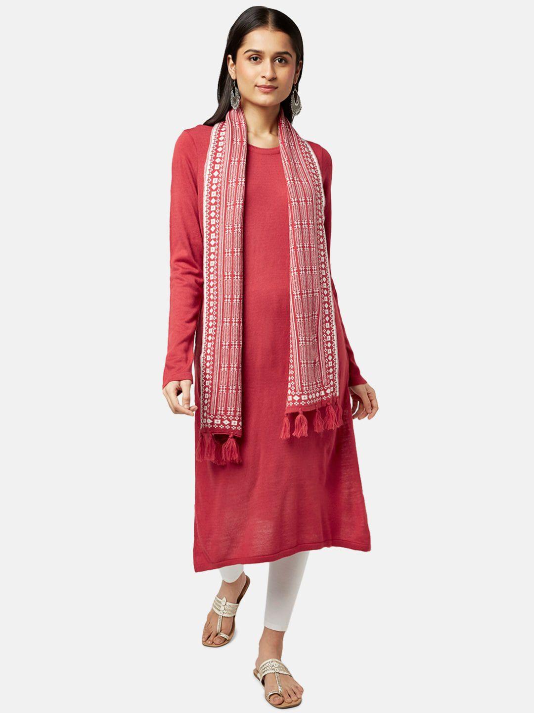 rangmanch by pantaloons women coral solid acrylic kurta with dupatta