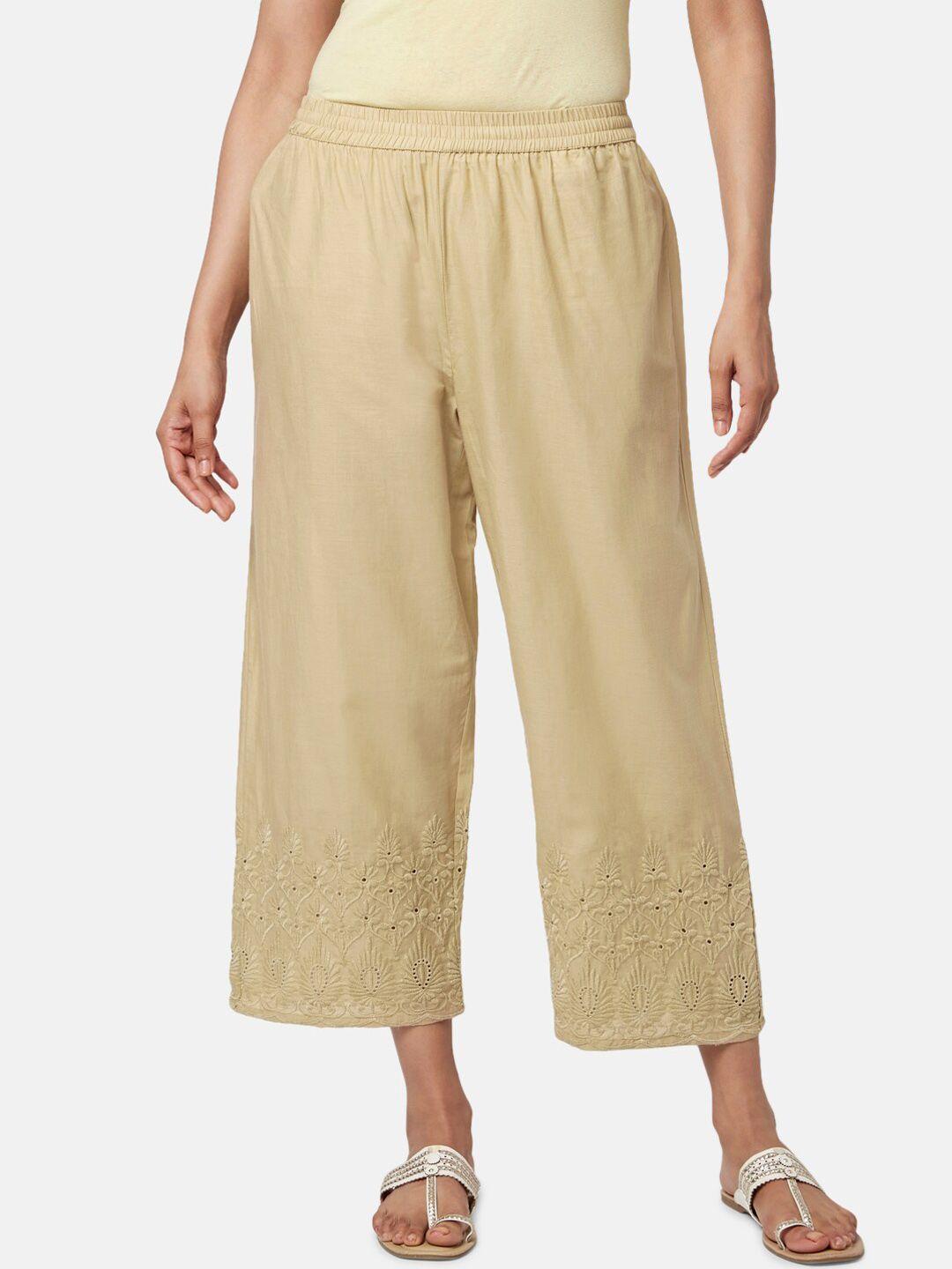 rangmanch by pantaloons women floral cotton trousers