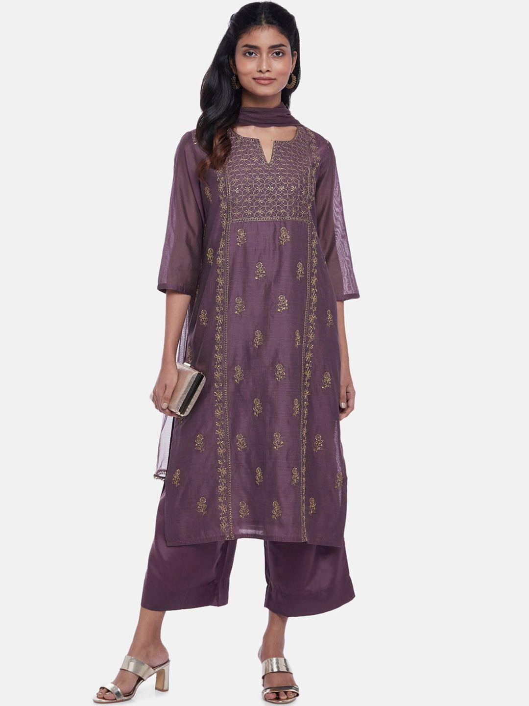 rangmanch by pantaloons women floral embroidered thread work  kurta with palazzos & with