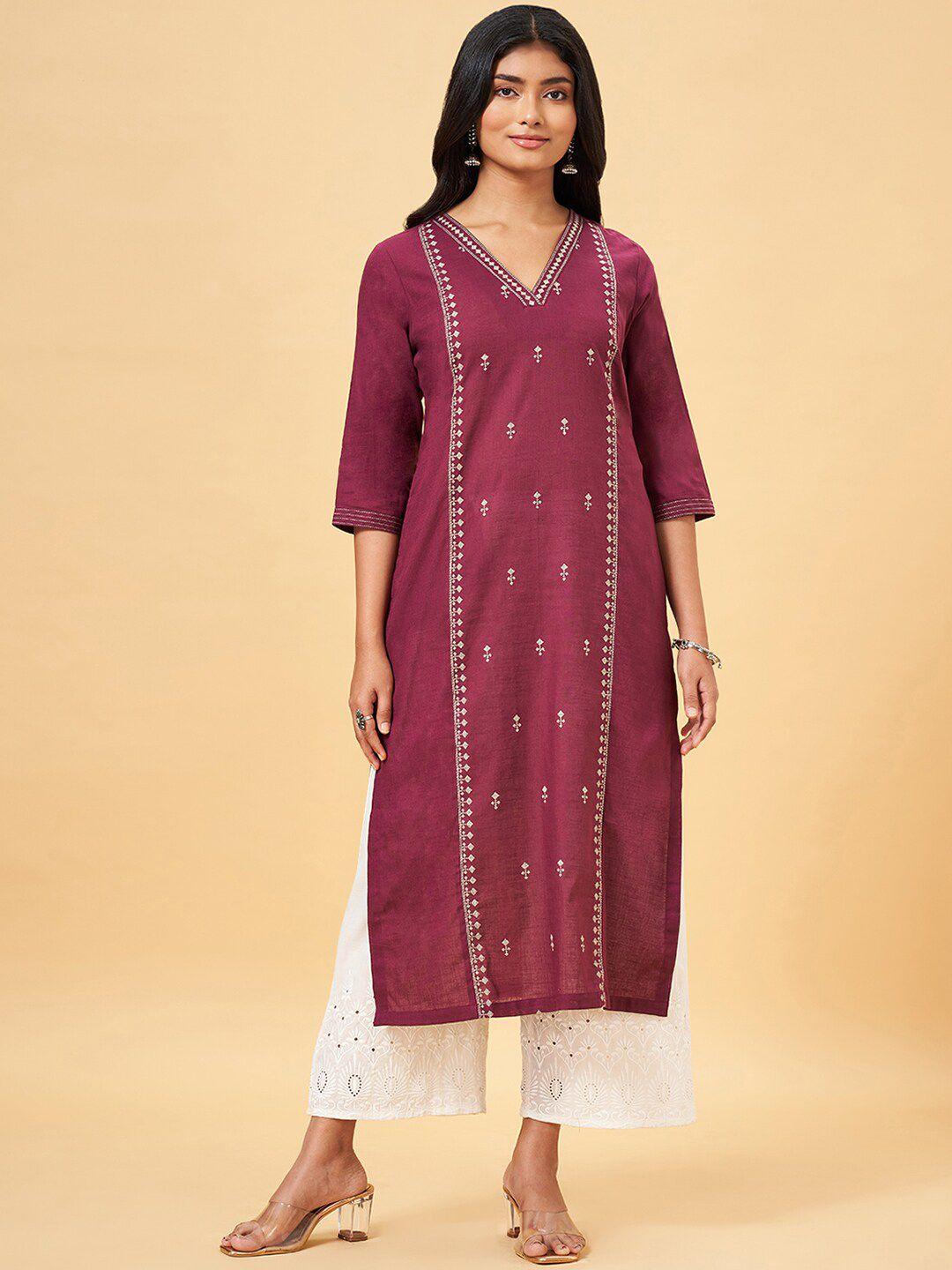 rangmanch by pantaloons women geometric embroidered flared sleeves thread work kurta