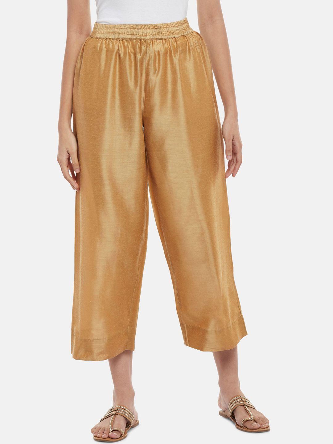 rangmanch by pantaloons women gold solid culottes trouser