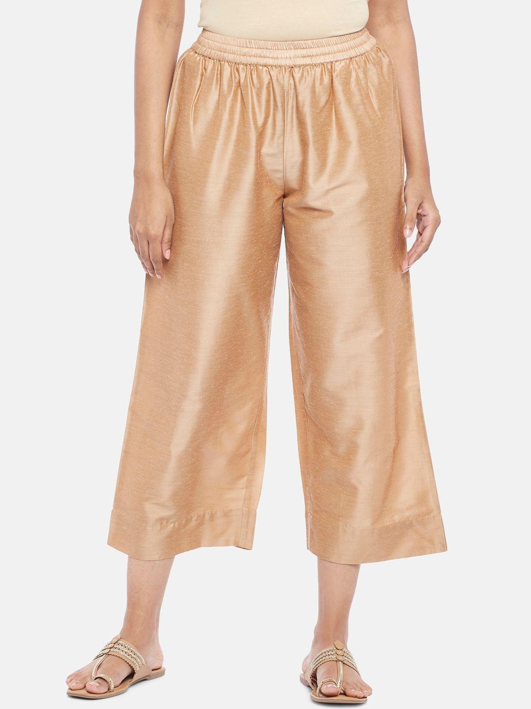 rangmanch by pantaloons women gold-toned culottes trousers