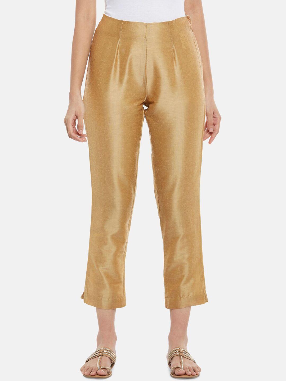 rangmanch by pantaloons women gold-toned trousers