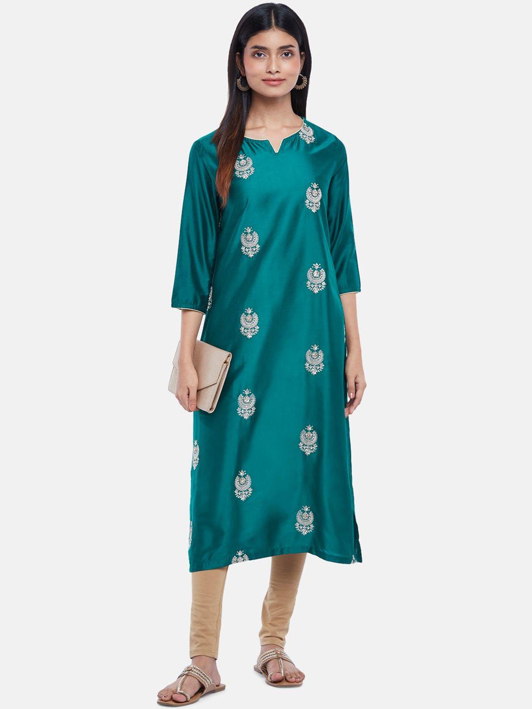 rangmanch by pantaloons women green ethnic motifs embellished kurta