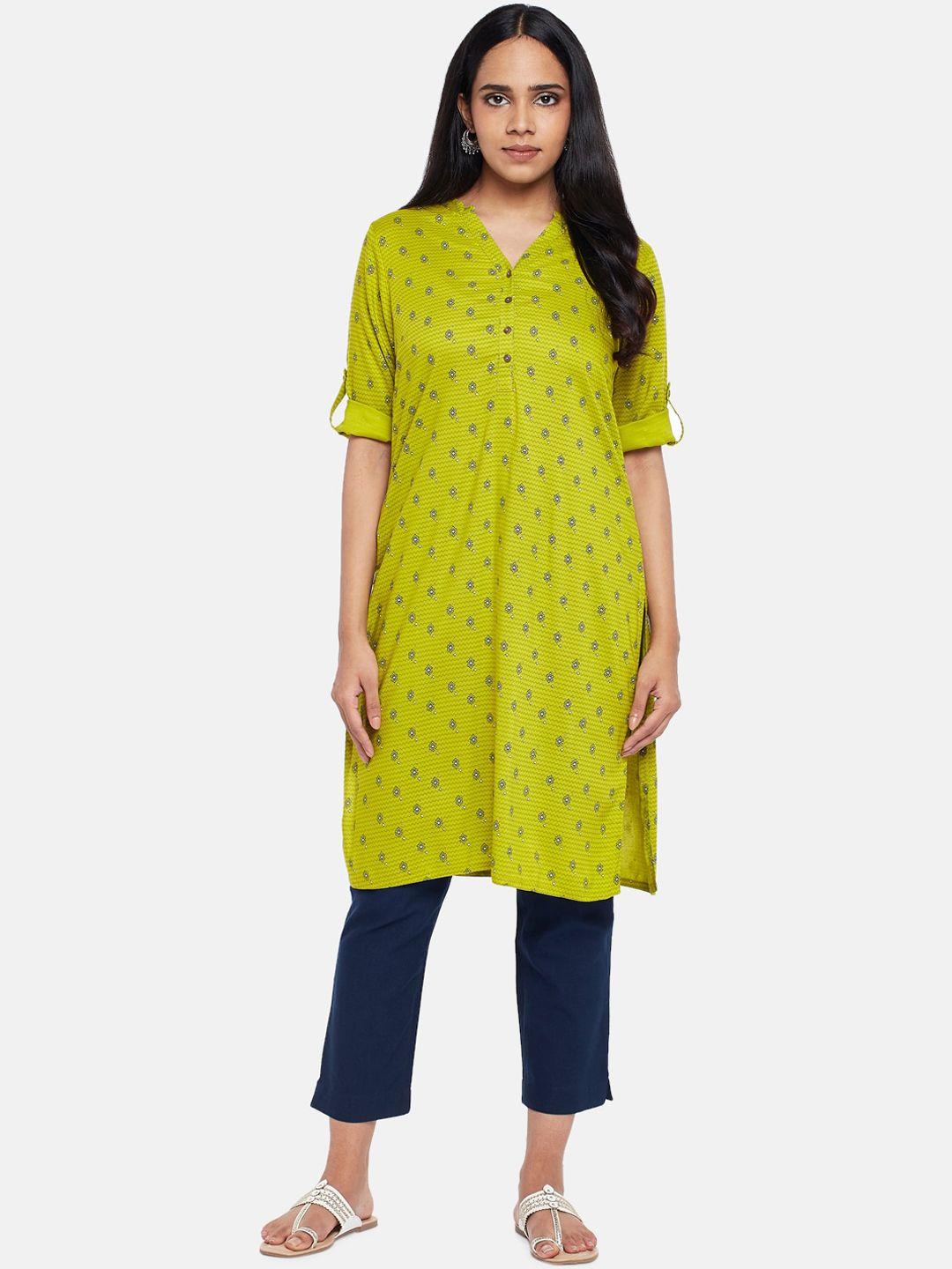 rangmanch by pantaloons women green ethnic motifs kurta