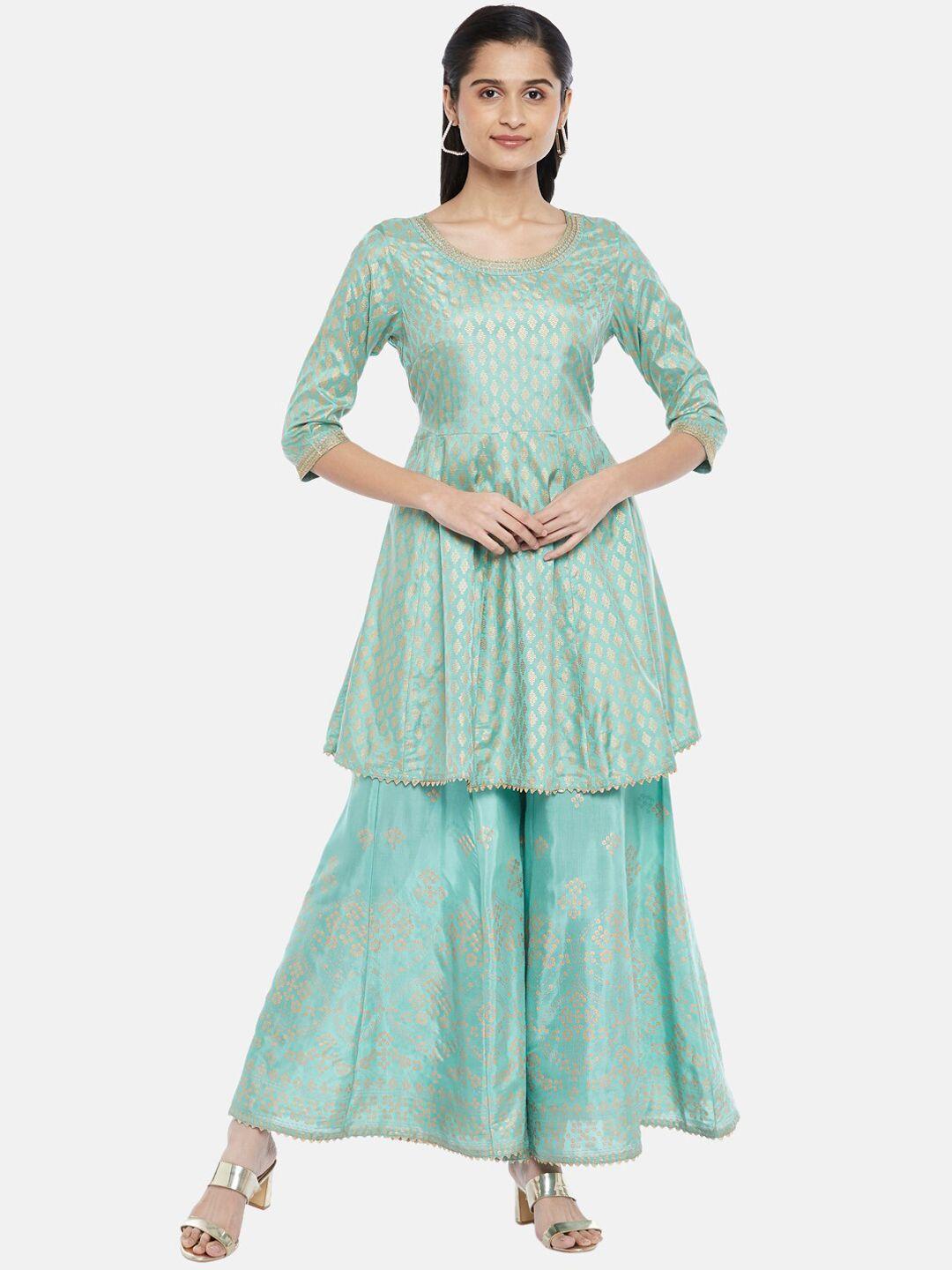 rangmanch by pantaloons women green ethnic motifs pure cotton kurti set with dupatta