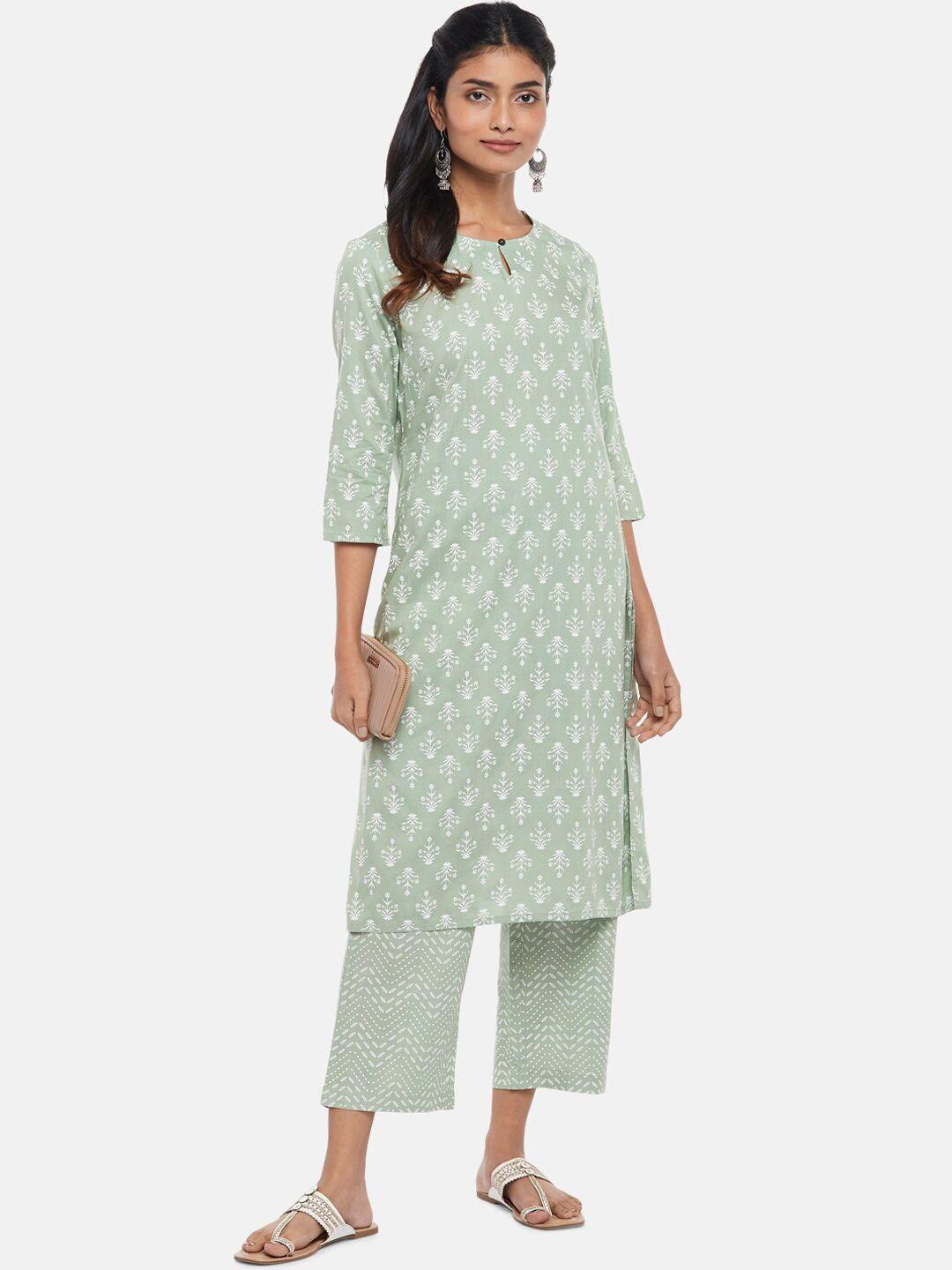 rangmanch by pantaloons women green floral printed kurta with trousers