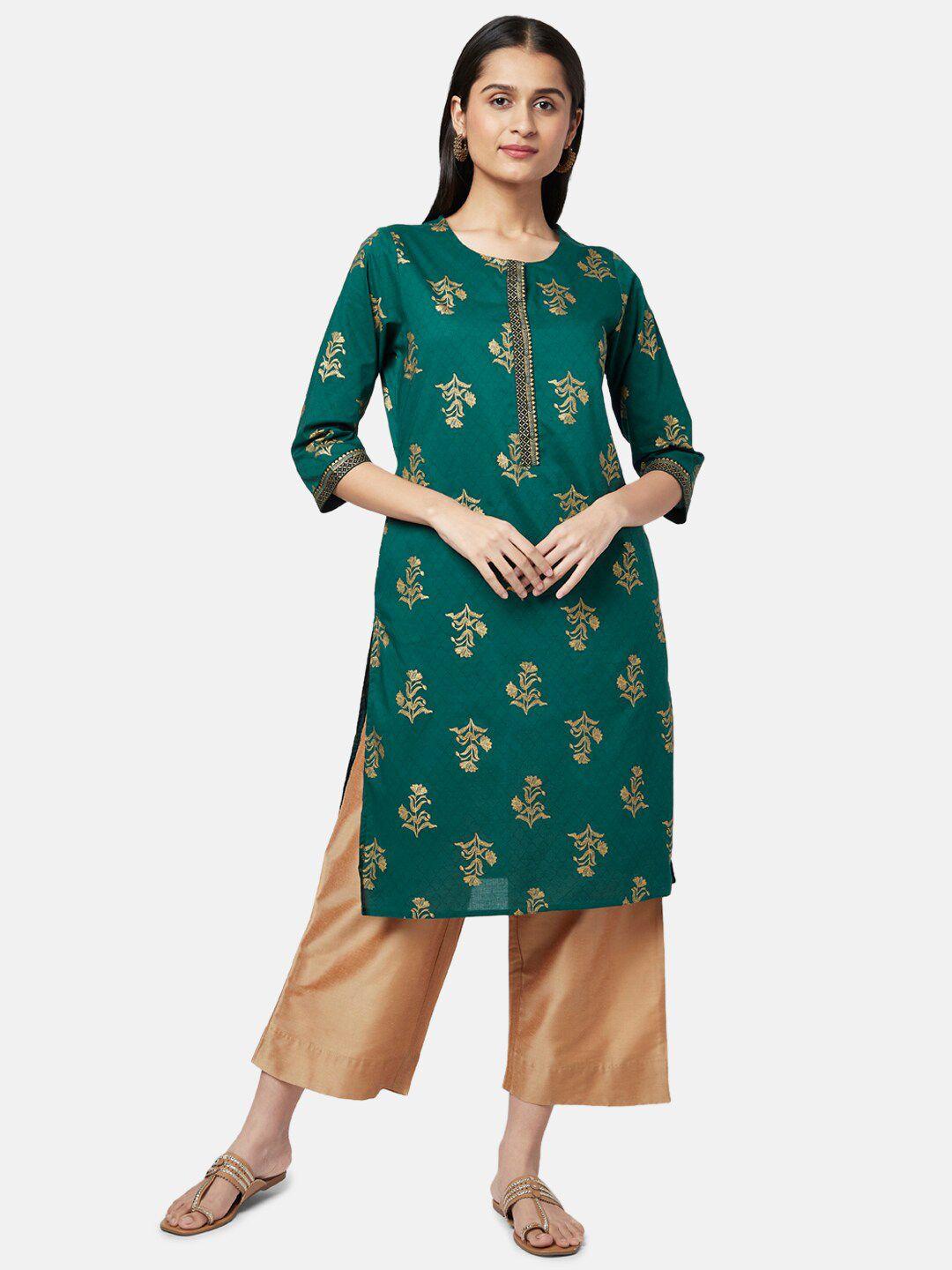 rangmanch by pantaloons women green floral printed kurta