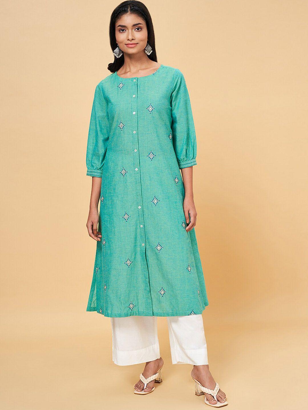 rangmanch by pantaloons women green geometric dyed kurta
