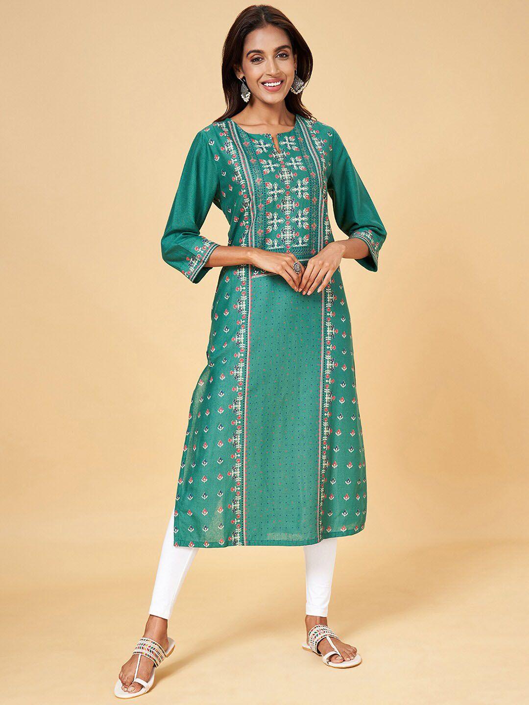 rangmanch by pantaloons women green geometric gotta patti kurta