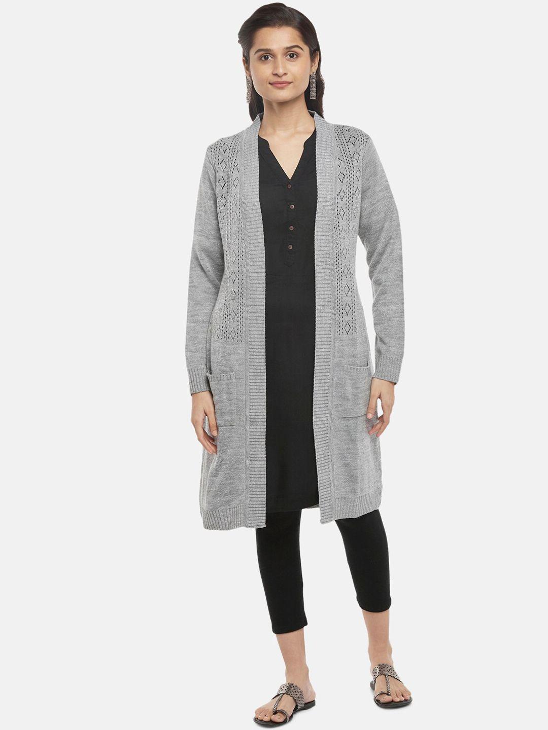 rangmanch by pantaloons women grey acrylic longline open front jacket
