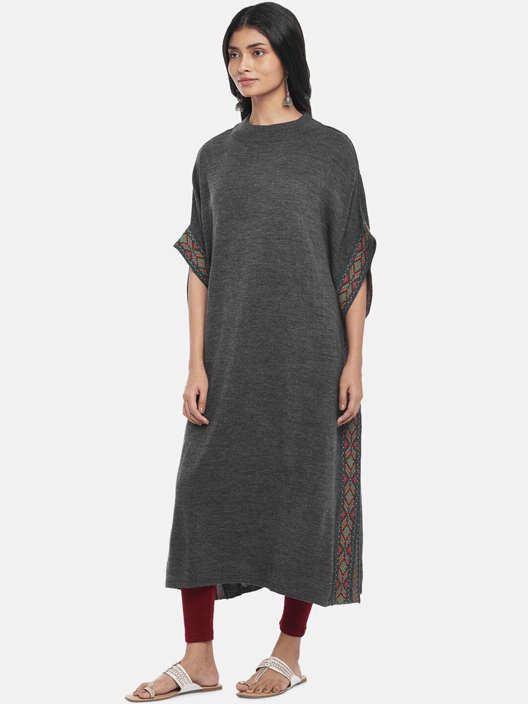 rangmanch by pantaloons women grey flared sleeves solid kaftan kurta
