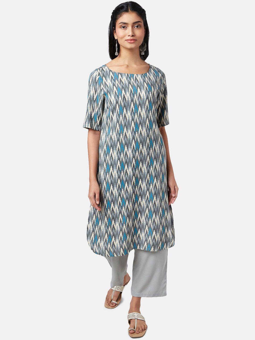 rangmanch by pantaloons women grey printed kurta with trousers