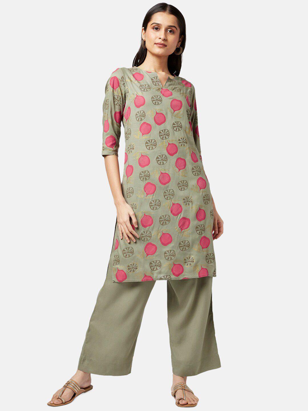 rangmanch by pantaloons women grey printed kurta with trousers