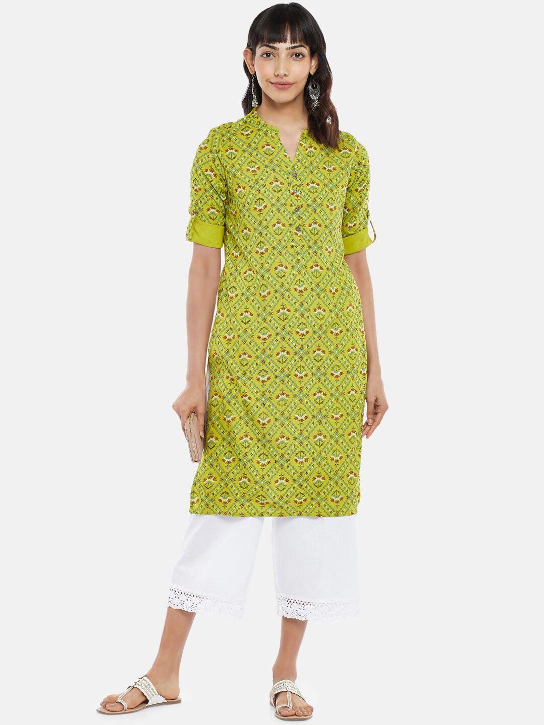 rangmanch by pantaloons women lime green ethnic motifs printed kurta