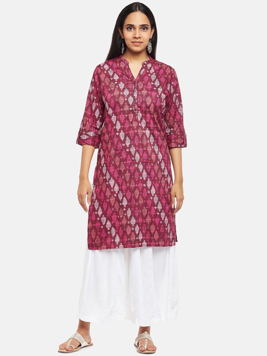 rangmanch by pantaloons women magenta pink ethnic motifs printed cotton kurta