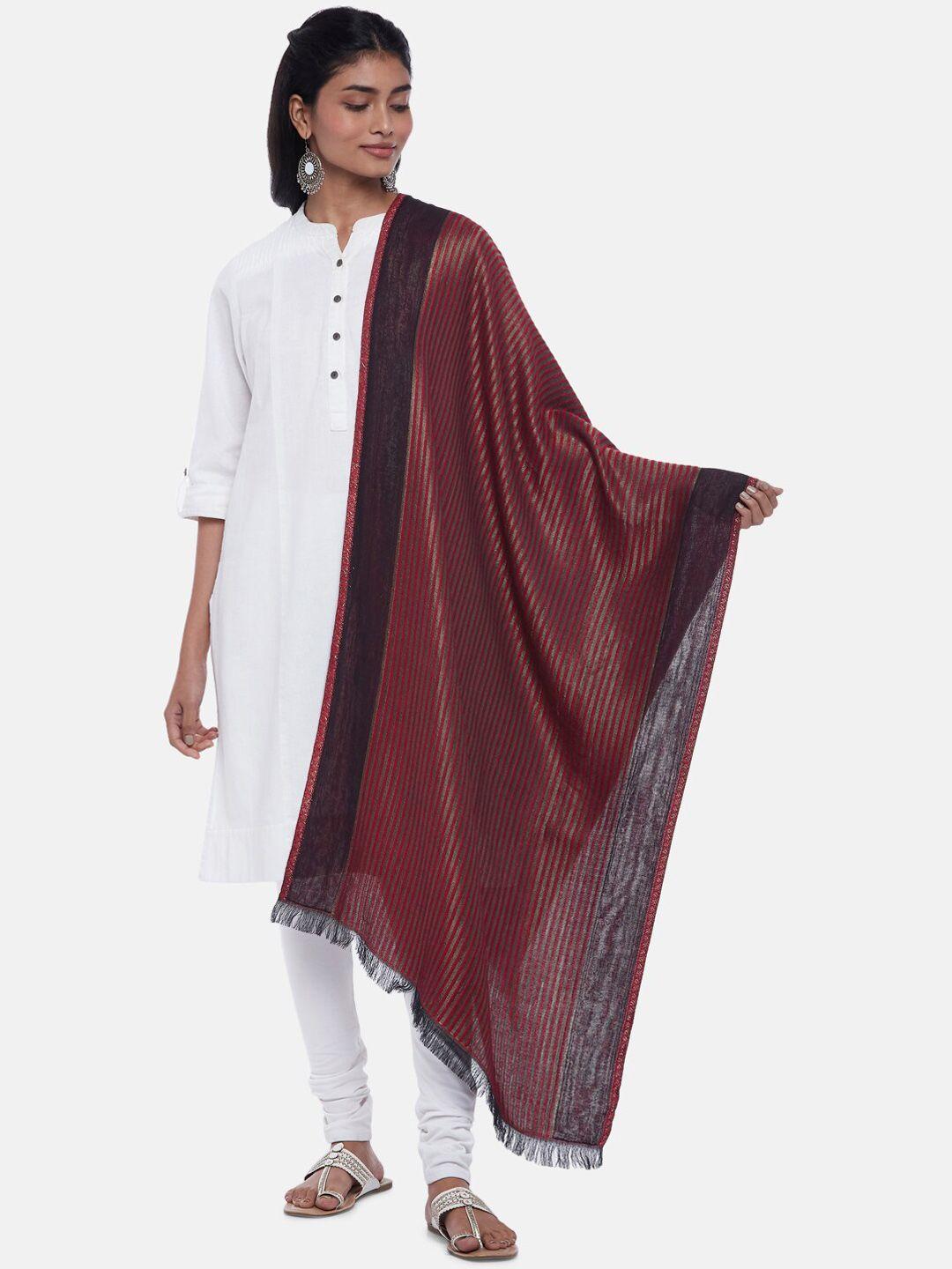 rangmanch by pantaloons women maroon & black striped dupatta