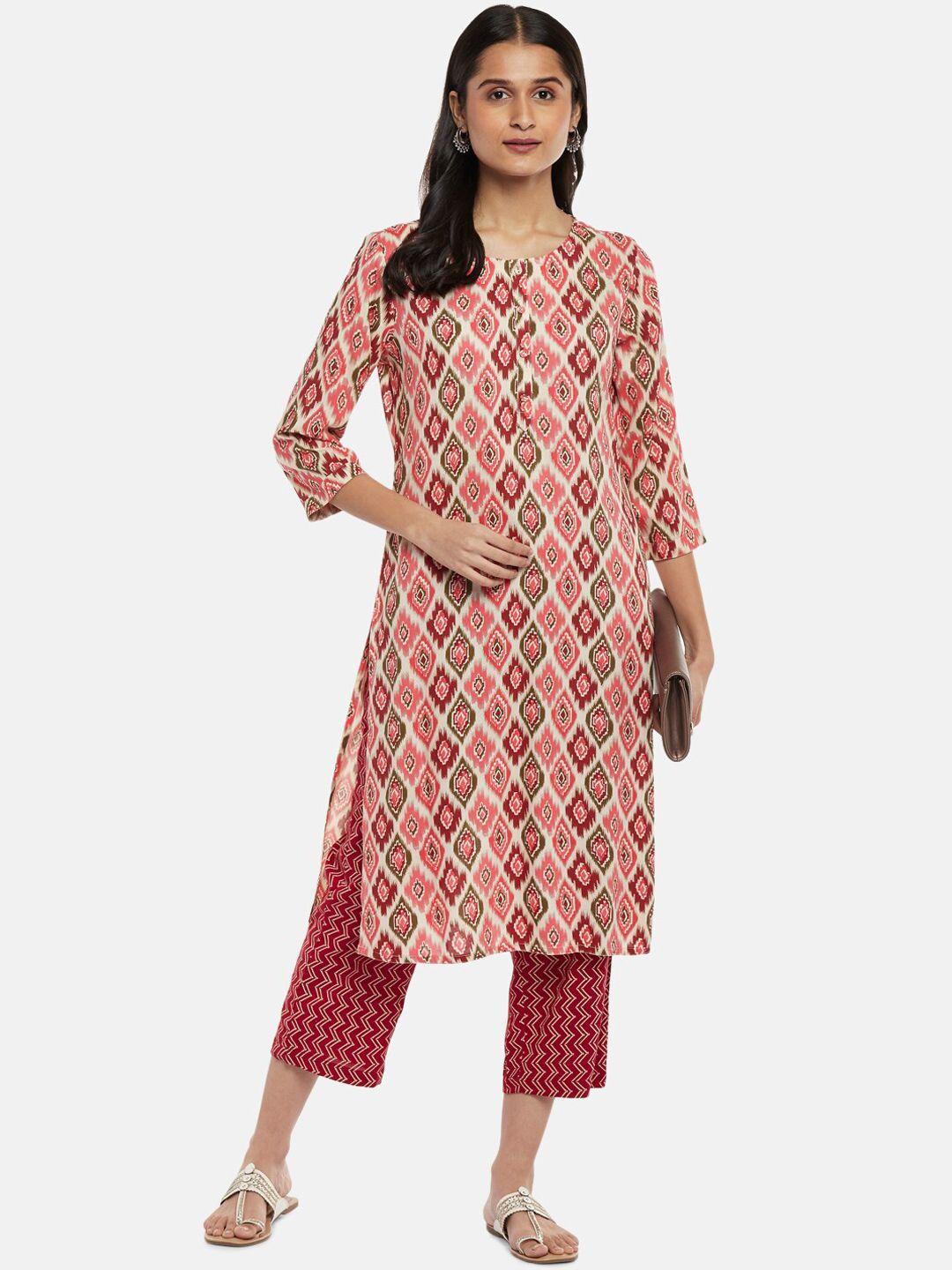 rangmanch by pantaloons women maroon & peach printed kurti with trousers