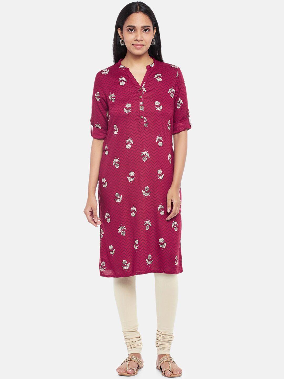 rangmanch by pantaloons women maroon & white ethnic motifs printed staright kurta