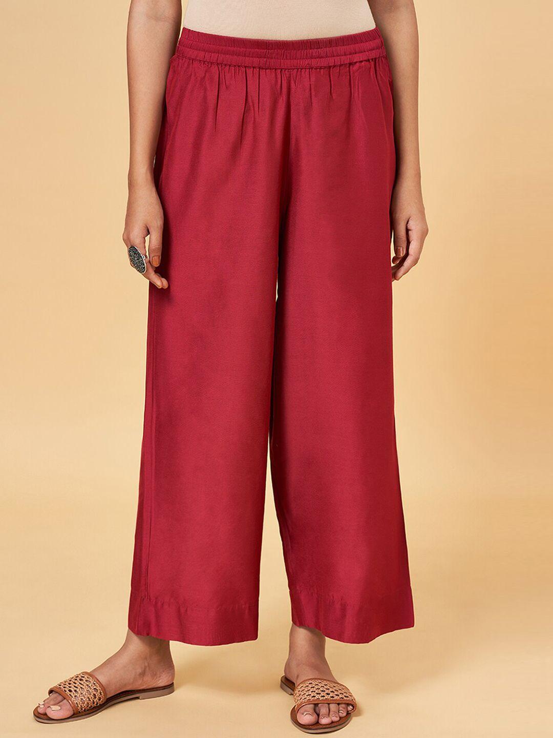 rangmanch by pantaloons women maroon printed trousers