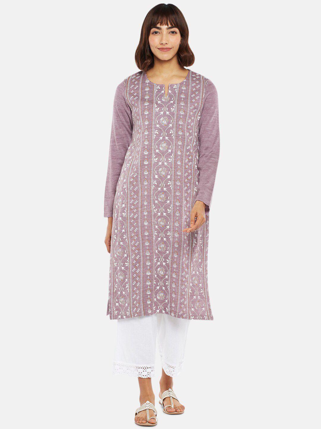 rangmanch by pantaloons women mauve & white ethnic motifs acrylic kurta