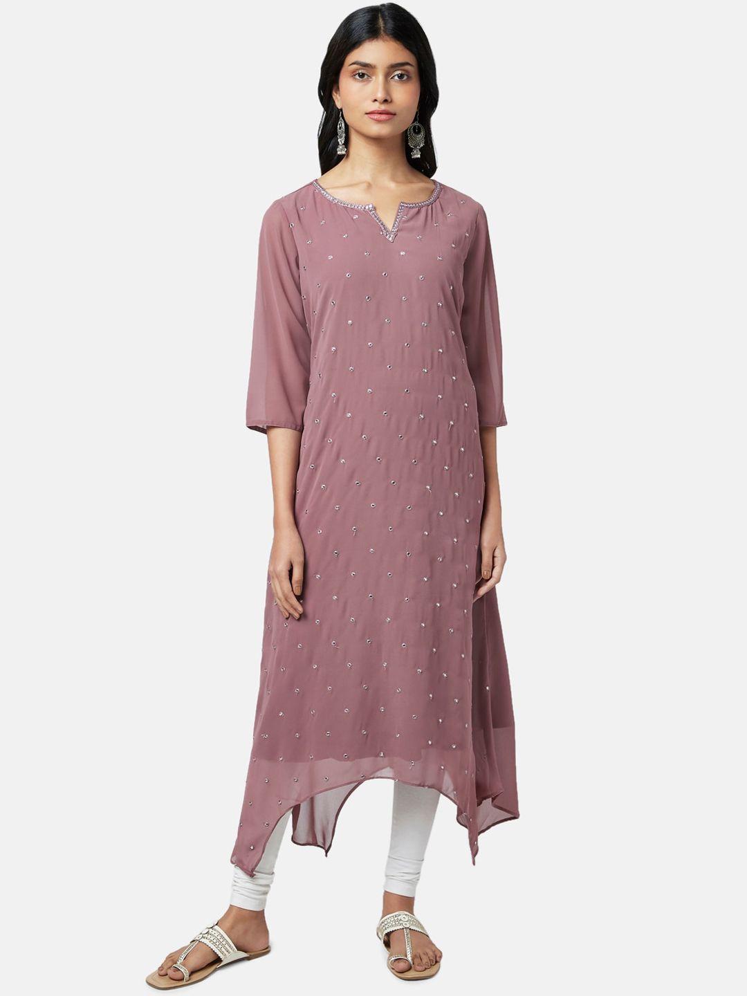 rangmanch by pantaloons women mauve embellished mirror work a-line kurta