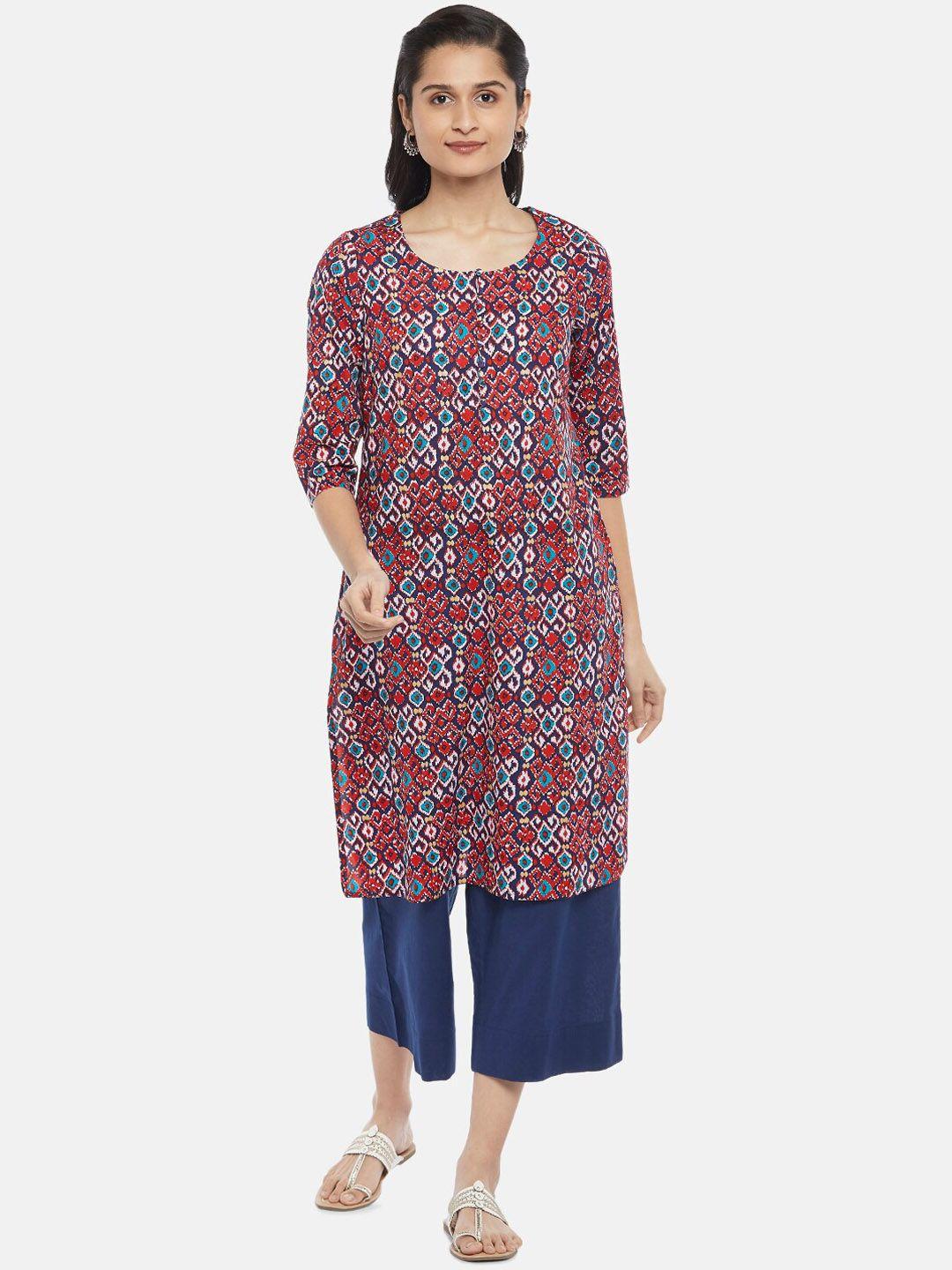 rangmanch by pantaloons women multicoloured floral printed pure cotton kurti with palazzos