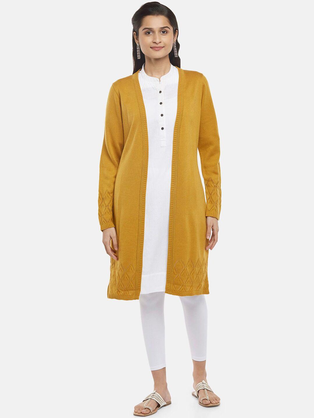 rangmanch by pantaloons women mustard acrylic longline open front jacket