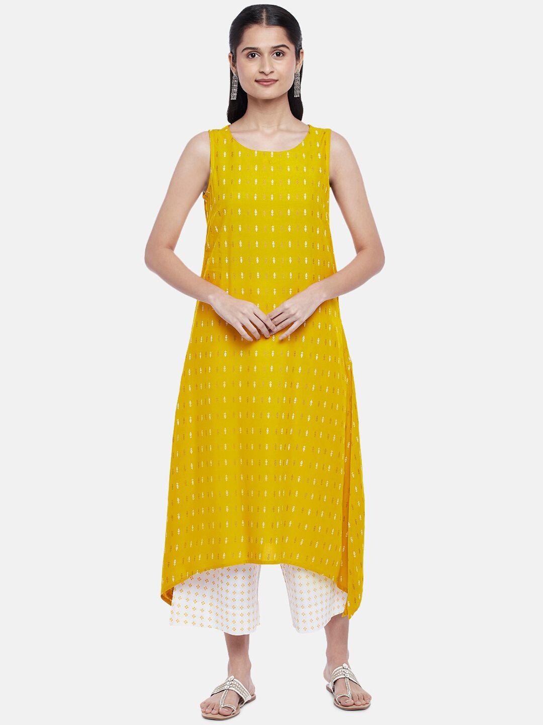 rangmanch by pantaloons women mustard yellow ethnic motifs printed kurta with trousers