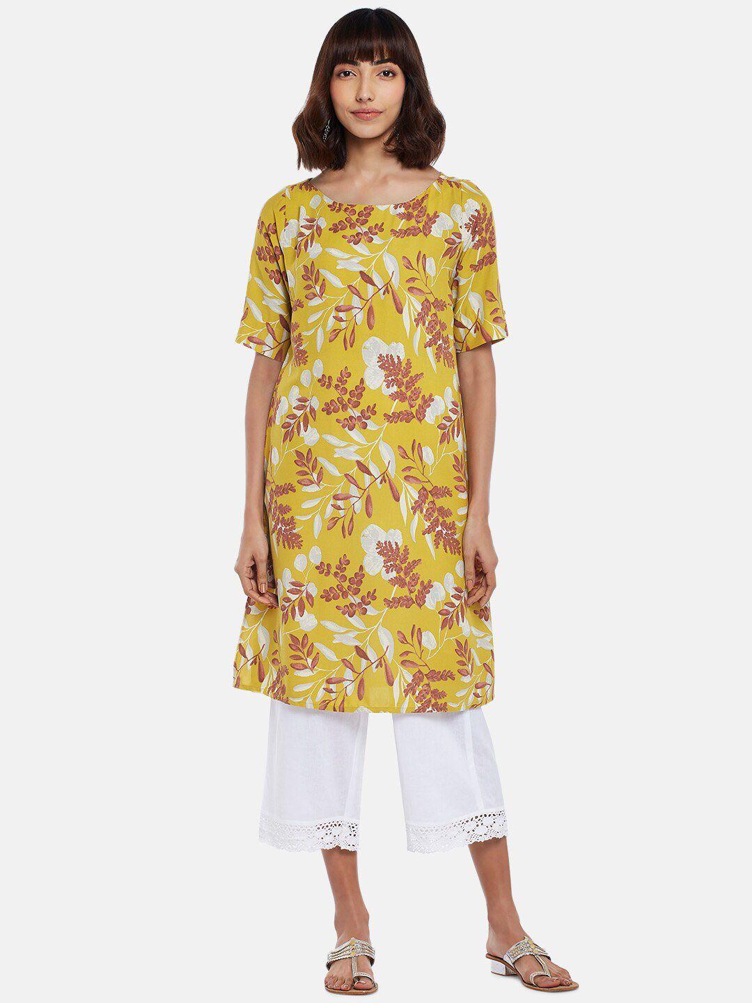 rangmanch by pantaloons women mustard yellow floral printed kurta