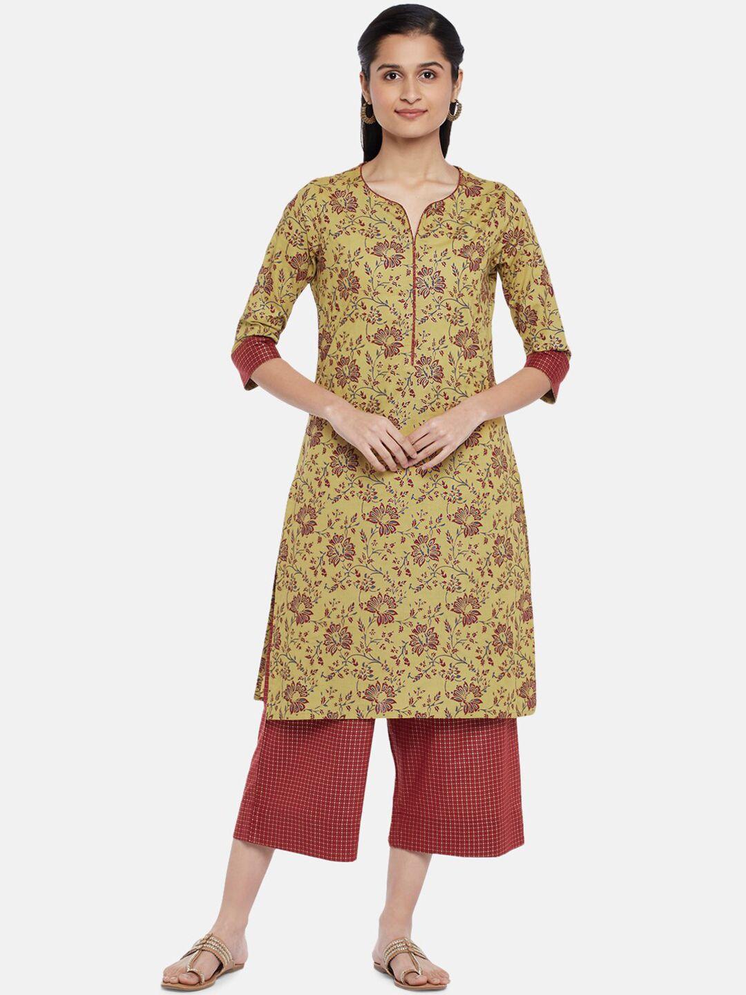 rangmanch by pantaloons women mustard yellow pure cotton kurta set