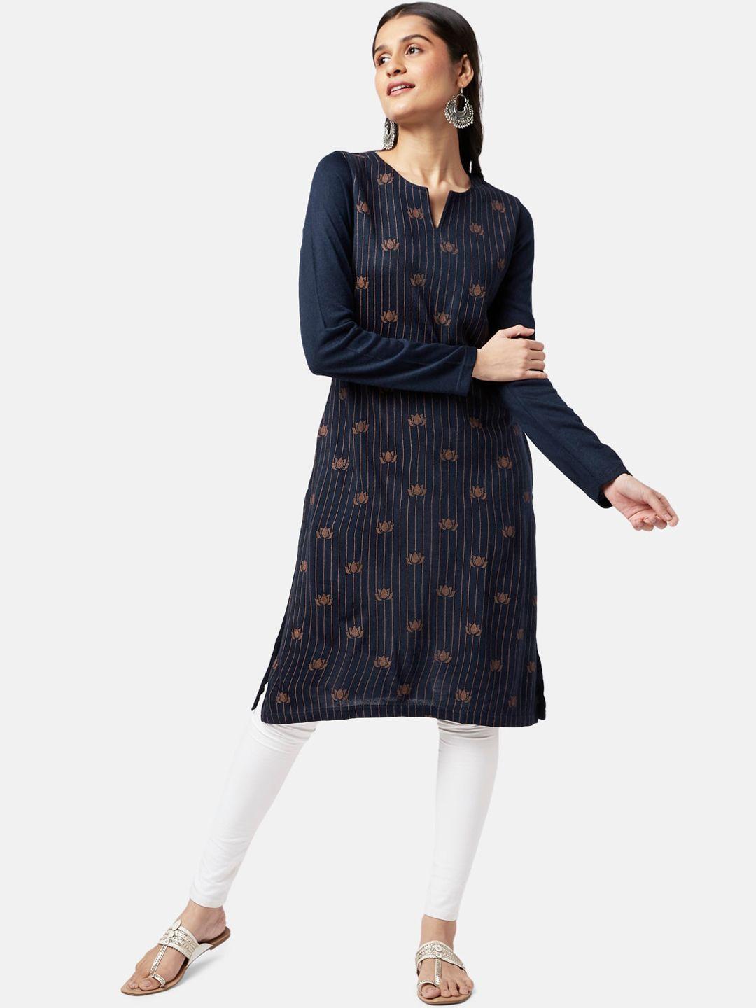 rangmanch by pantaloons women navy blue floral printed acrylic kurta