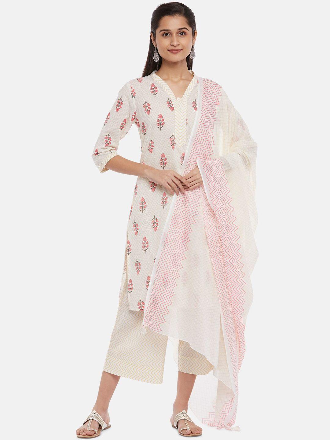 rangmanch by pantaloons women off white ethnic motifs printed kurta set