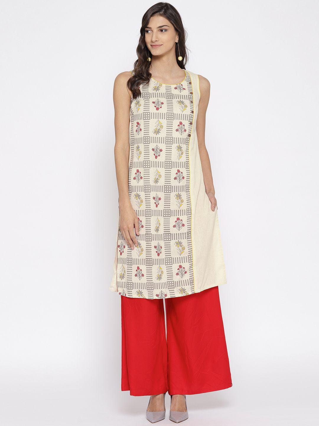 rangmanch by pantaloons women off-white printed a-line kurta