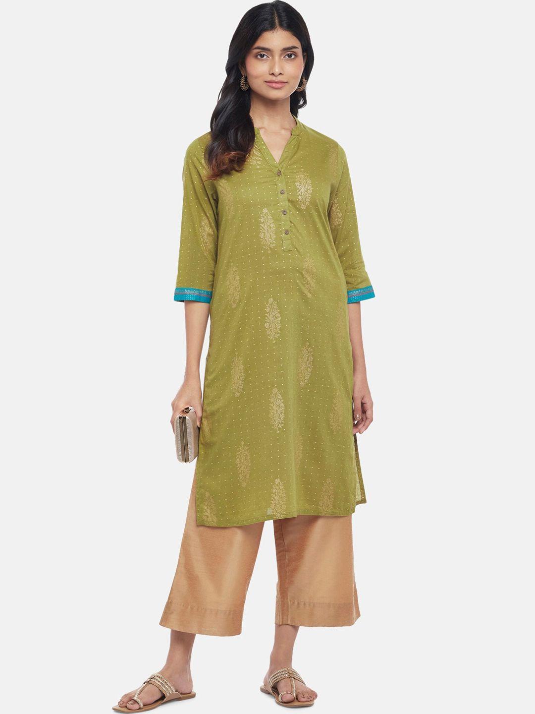 rangmanch by pantaloons women olive green ethnic motifs printed kurta