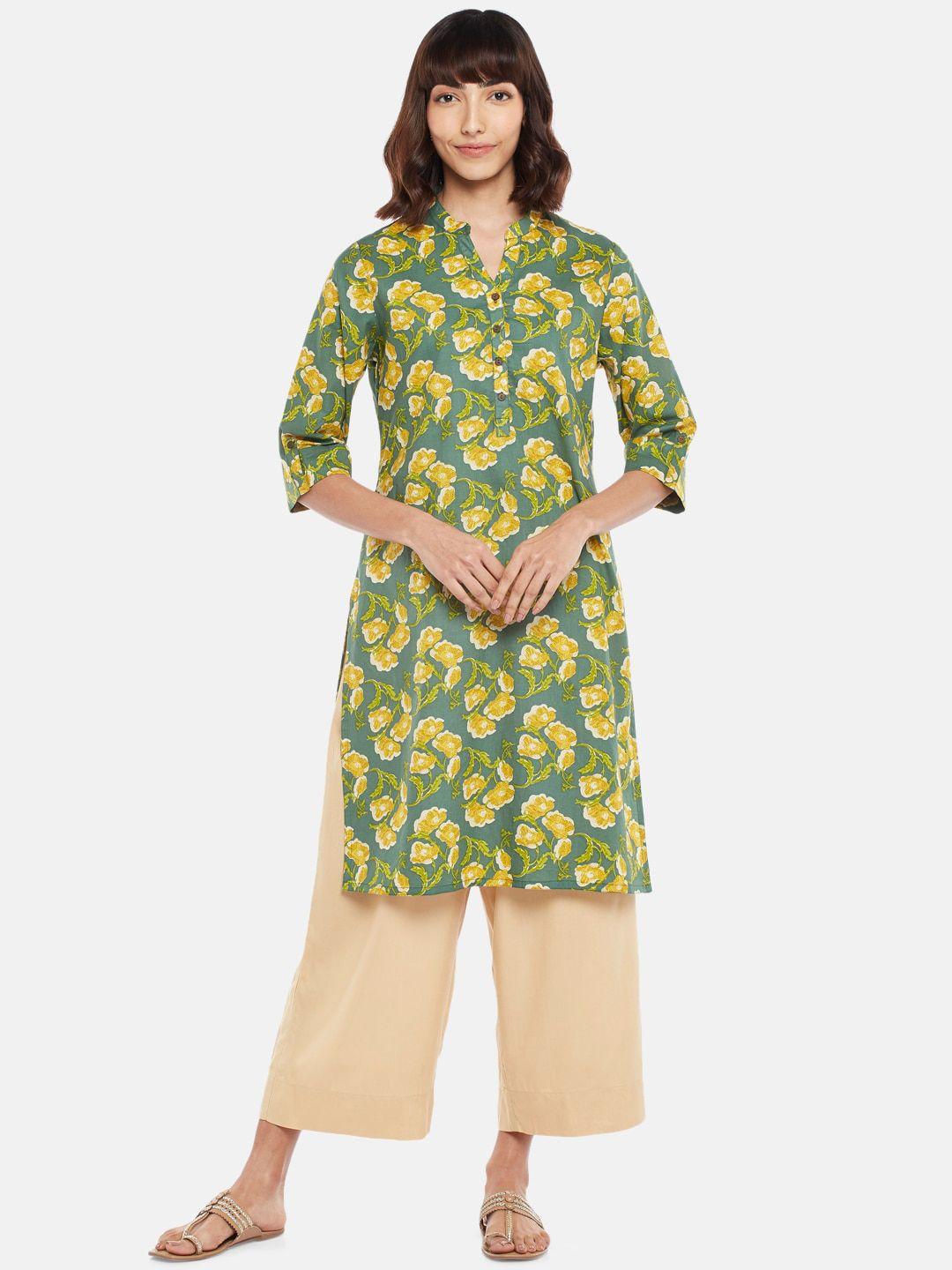 rangmanch by pantaloons women olive green paisley printed thread work kurta