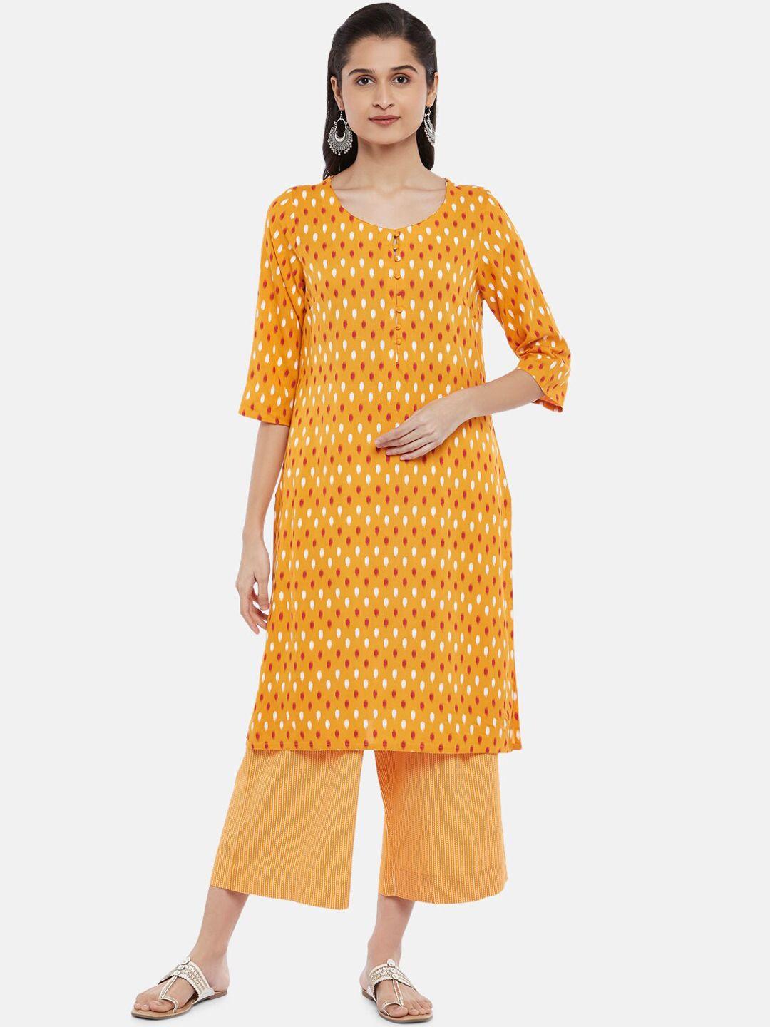 rangmanch by pantaloons women orange printed kurti with palazzos