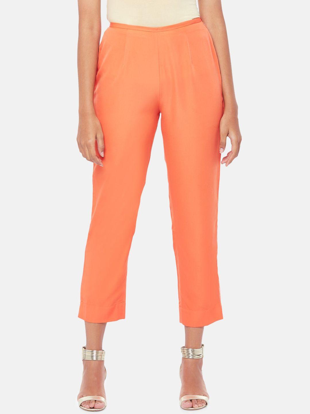 rangmanch by pantaloons women orange regular fit solid regular trousers