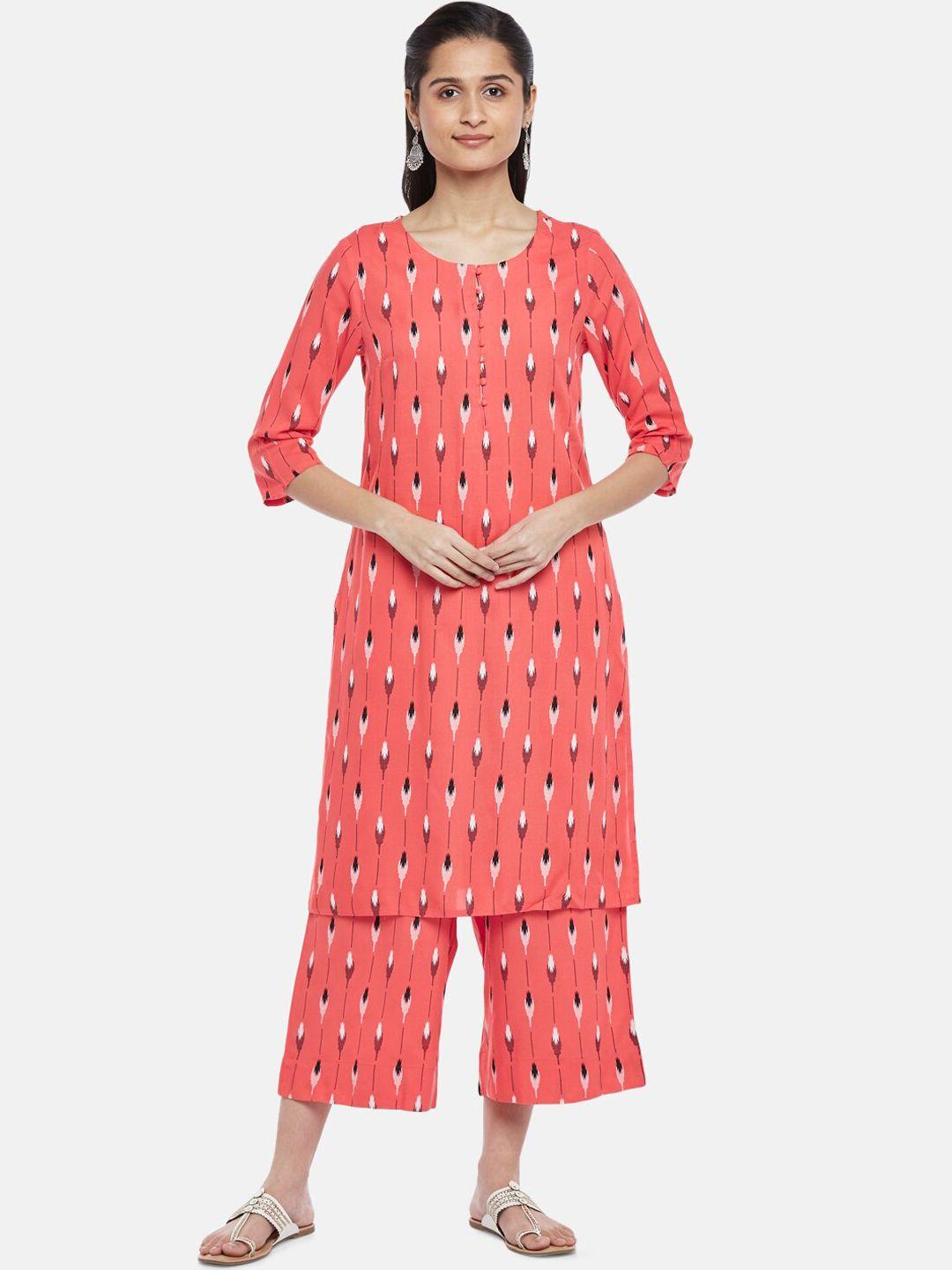 rangmanch by pantaloons women peach-coloured printed kurti with palazzos