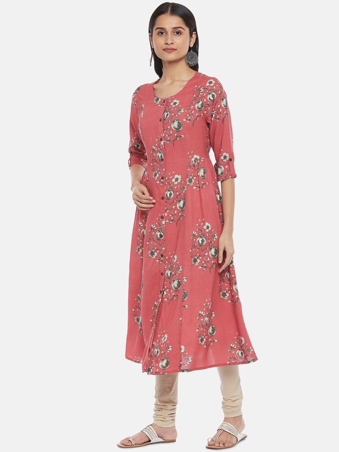 rangmanch by pantaloons women pink & white floral printed kurta