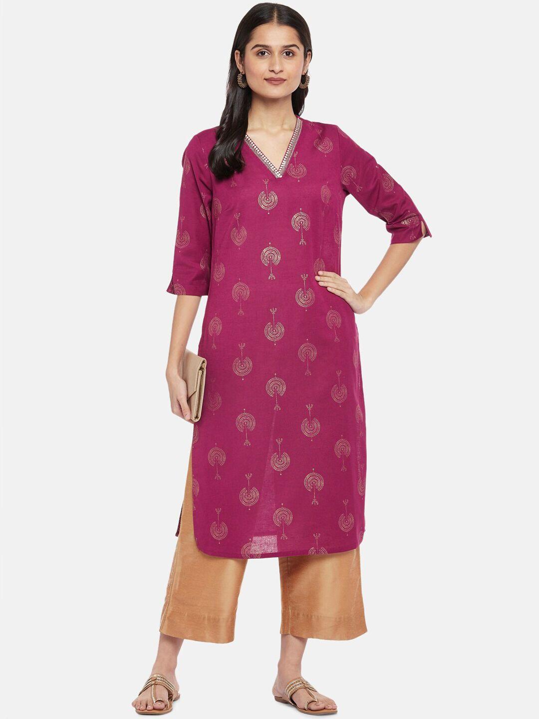rangmanch by pantaloons women pink ethnic motifs embellished kurta
